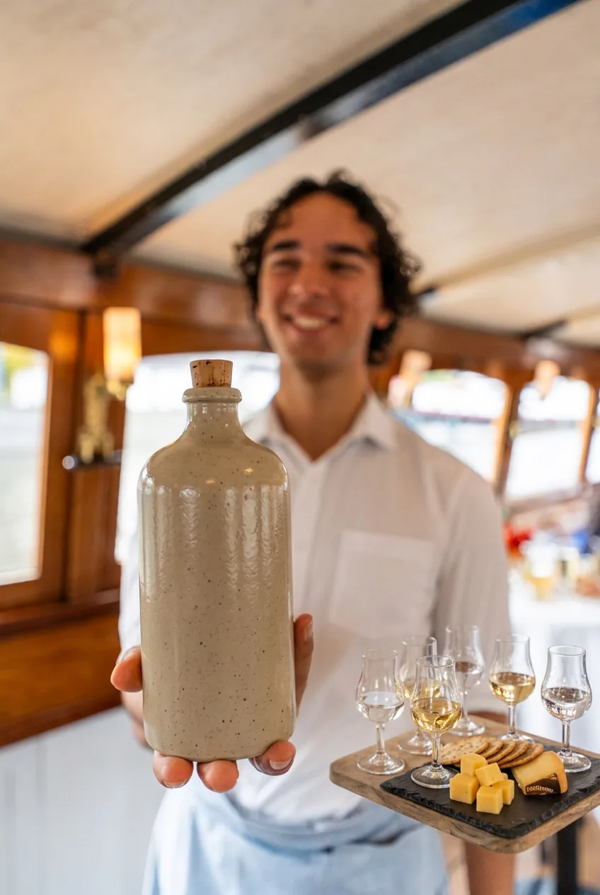Jeneverproeverij met kaas aan boord in Amsterdam