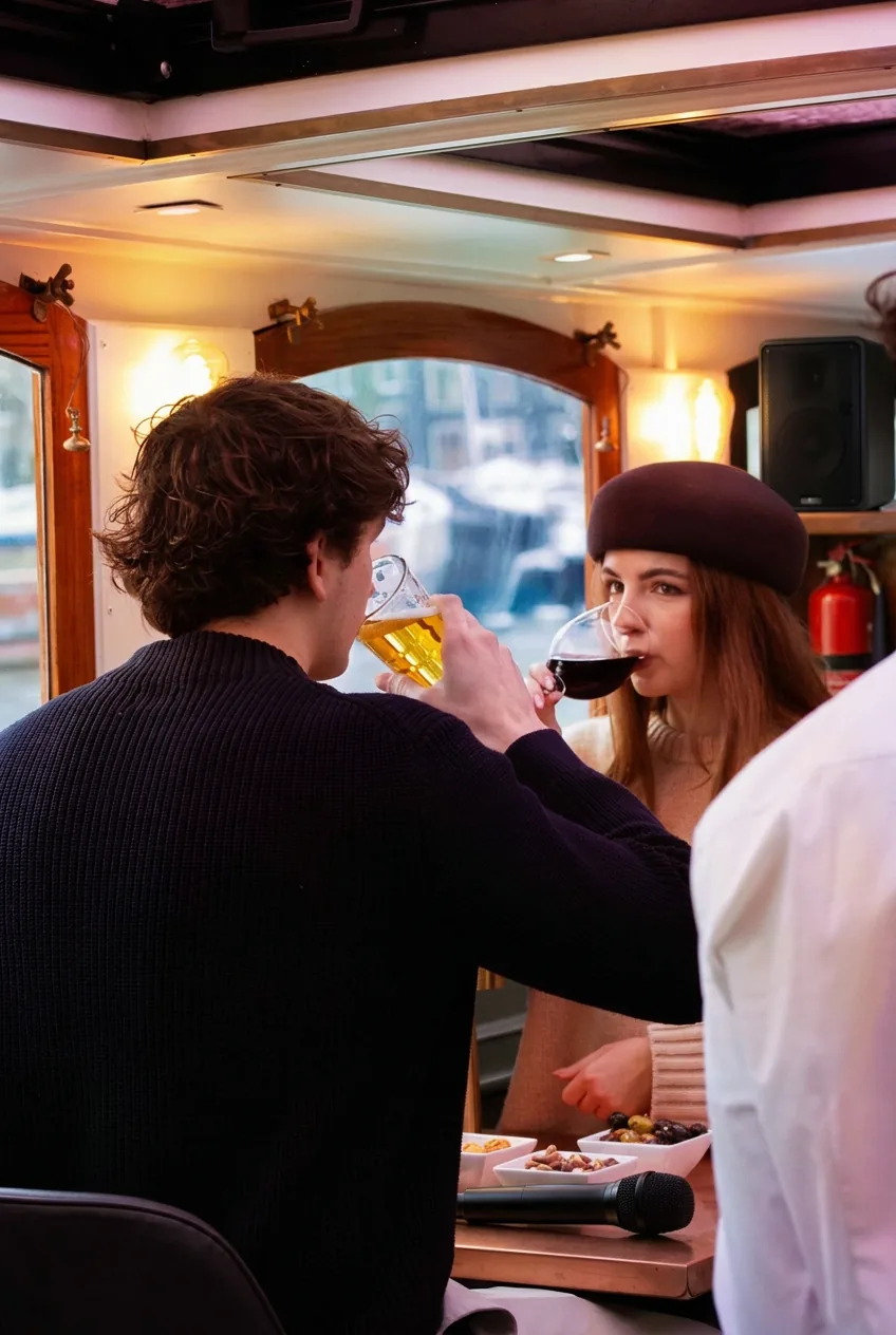 Karaoke op een boot aan boord in Amsterdam